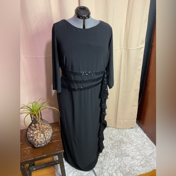 R&M Richards Black 3/4” Sleeve Sequin Dress - Picture 2 of 14